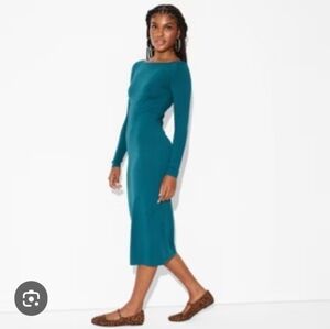Wild Fable Women's Long Sleeve Knit Midi Dress Dark Teal Green
